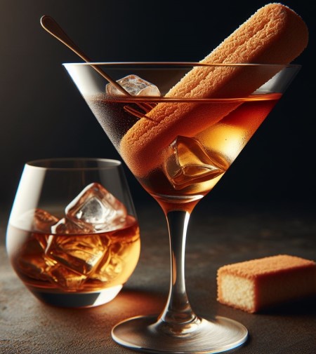 Cóctel Black Sand con bizcocho y vaso